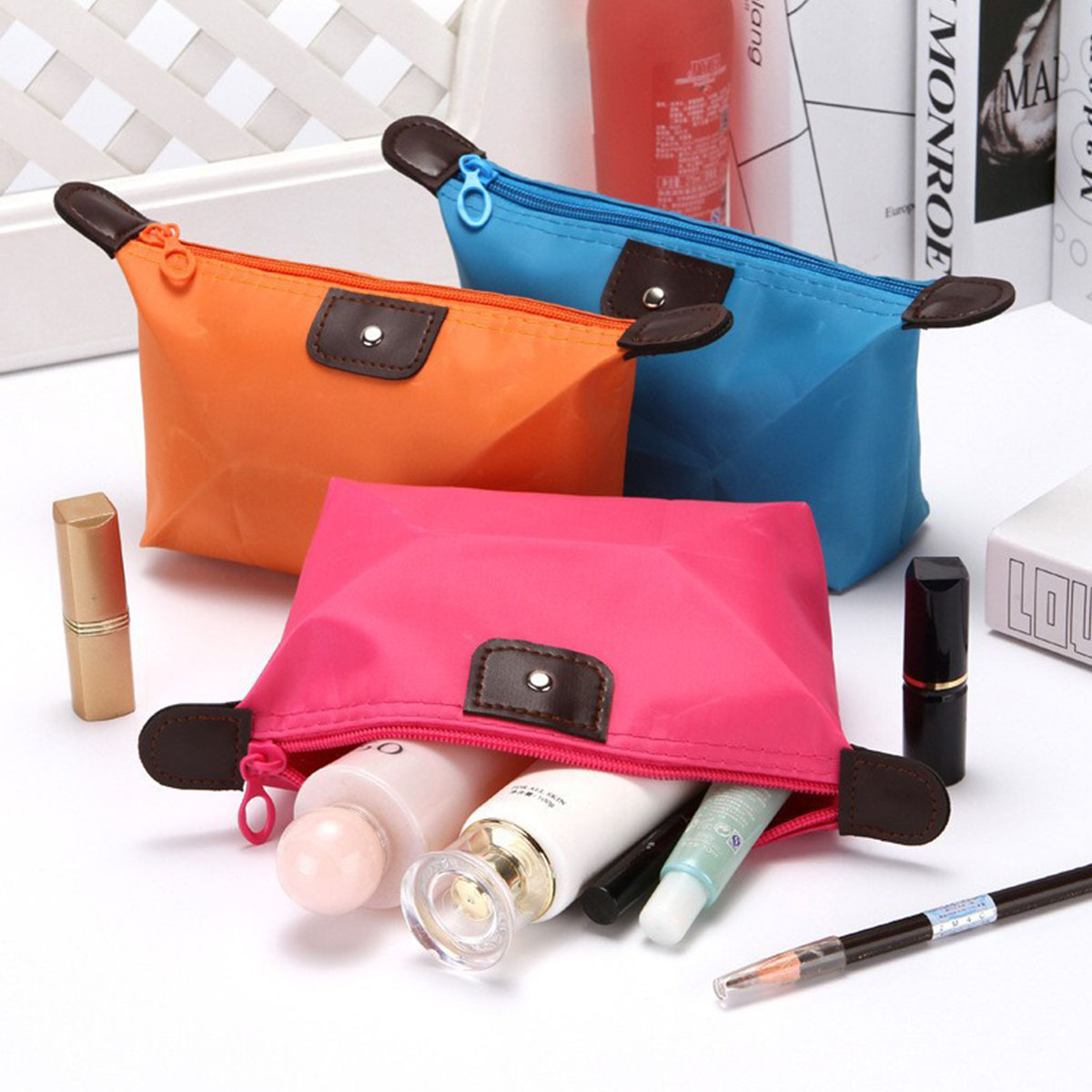 Cosmetic Bags - Women Foldable Candy Color Dumpling Travel