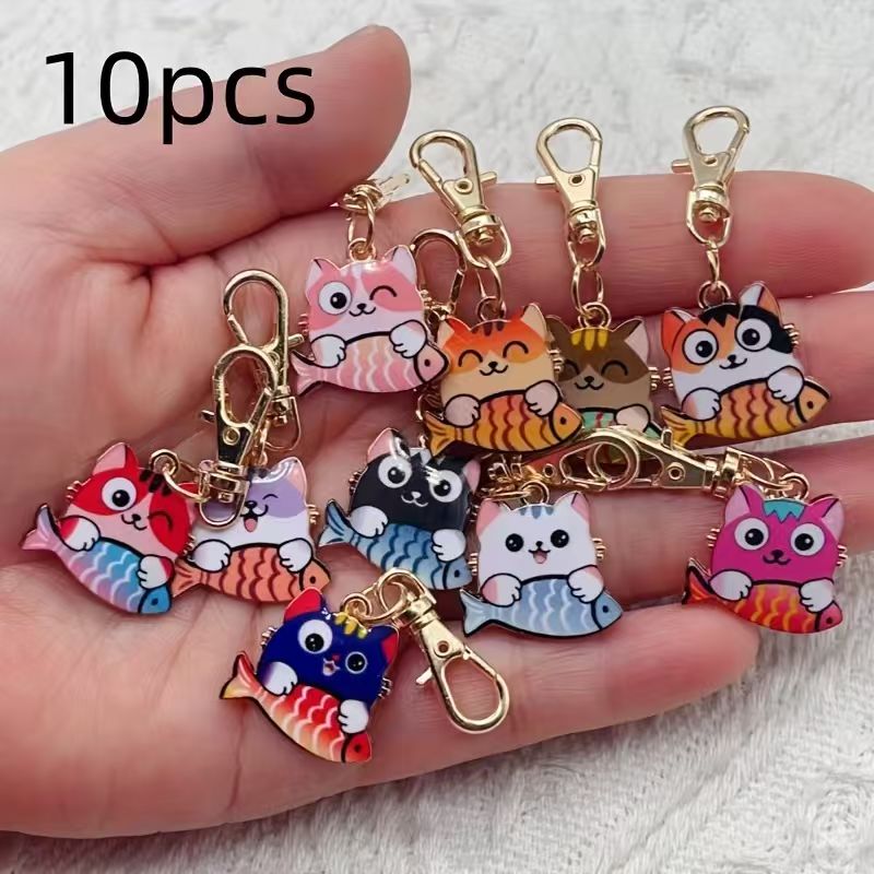 10pcs alloy printed cat keycha - đánh giá và giá Wallets