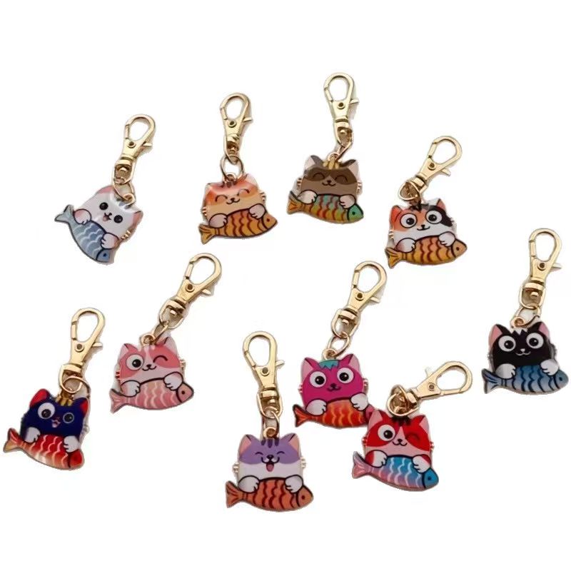 10pcs alloy printed cat keycha - đánh giá và giá Wallets